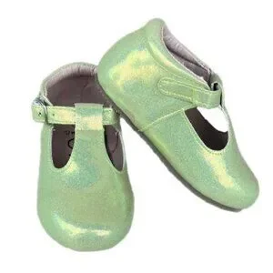 NEW A Bear Co Toddler Size 3 Smooth Glitter T-Strap Flats Green Girls