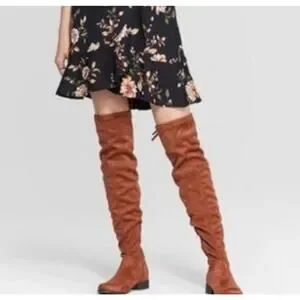 NEW A New Day Sidney Tall Cognac Suede Over Knee Fall Boots 9.5 Equestrian Brown