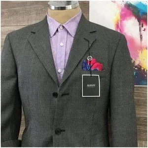 New Alfani Mens Blazer Sport Coat Three Button Jacket Wool Size 38R Casual Suits