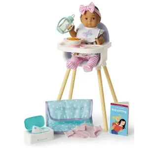NEW American Girl Little Bitty Baby DOLL + HIGHCHAIR Diaper Clothes & Care Set