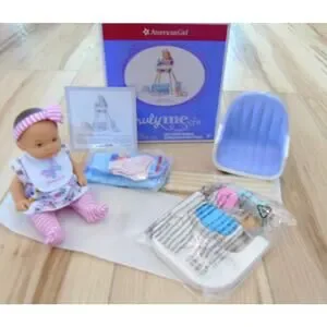 NEW American Girl Little Bitty Baby DOLL + HIGHCHAIR Diaper Clothes & Care Set