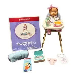 NEW American Girl Little Bitty Baby DOLL + HIGHCHAIR Diaper Clothes & Care Set