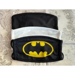 New Batman Face Mask Covering Set OF 3 Age 14& UP Soft and Comfy Black White