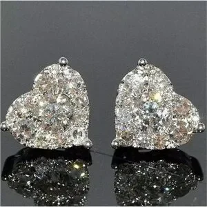 New Beautiful 925 Sterling Silver White Sapphire Heart Studs