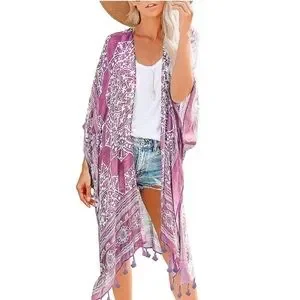 New Beautiful Rose Pink Kimono Swimsuit Beach Summer Cover Swimwear Cardigan