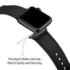 NEW BLACK Genuine Leather Band For Apple Watch