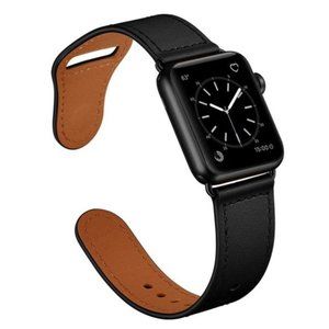 NEW BLACK Genuine Leather Band For Apple Watch