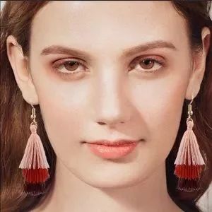 NEW BOHO Earth Color 3 Layer Tassel Earrings Fringe Gold Dangle Fish Hooks