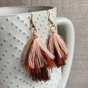NEW BOHO Earth Color 3 Layer Tassel Earrings Fringe Gold Dangle Fish Hooks
