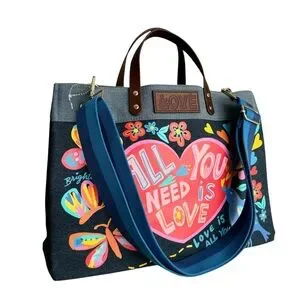 NEW Brighton Artful At Heart Leather Tote East West Denim Multicolored Large Bag