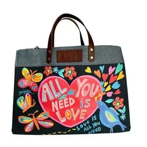 NEW Brighton Artful At Heart Leather Tote East West Denim Multicolored Large Bag