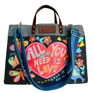 NEW Brighton Artful At Heart Leather Tote East West Denim Multicolored Large Bag