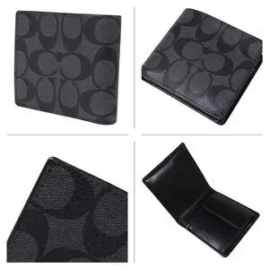 NEW Charcoal/Black Men's COACH F75006 Coin Case/Wallet Authentic
