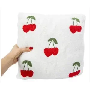 New Cherry Heart Valentine's Pillow White Hippie Bohemian Shabby Chic