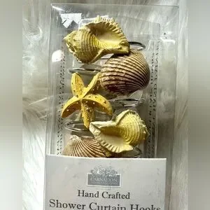 NEW Coastal Beach Decor Shower Curtain Seashell Hooks Set Of 12
