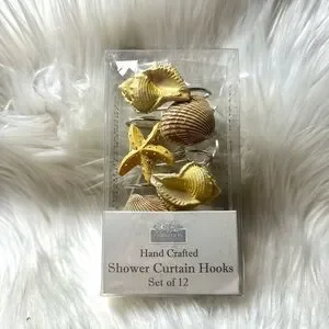 NEW Coastal Beach Decor Shower Curtain Seashell Hooks set of 12