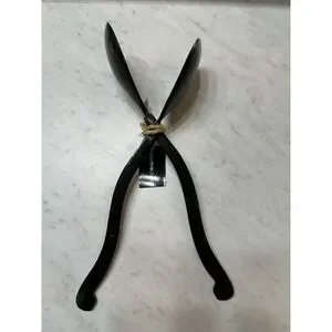 New Creative Coop Horn Salad Servers Set of 2 Black Carved Utensils