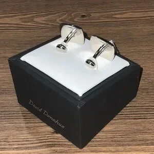 New David Donahue Black And Silver Geometric Cuff Links