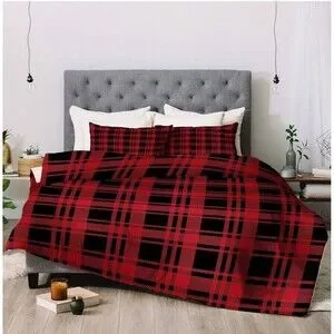 NEW Deny Designs Little arrow Red Plaid 3pc‎ Comforter and Pillow Sham Set King