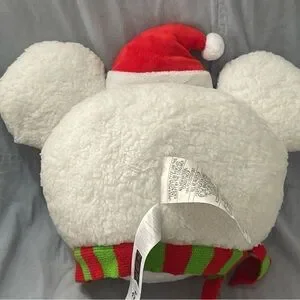 NEW Disney Parks Christmas Mickey Mouse Head Snowman Plush Throw Pillow