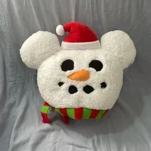NEW Disney Parks Christmas Mickey Mouse Head Snowman Plush Throw Pillow