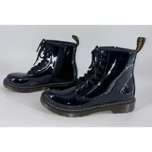 NEW Dr Martens Doc 1460Y Youth Patent Leather Boots Black Big Girl Size 5