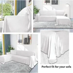 NEW Easy-Going Luxury Velvet Sectional Couch Coverfor L Shaped (Whi Te Small)