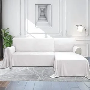 NEW Easy-Going Luxury Velvet Sectional Couch Coverfor L Shaped (Whi te Small)