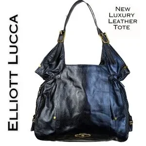 NEW Elliott Lucca Sintra Black Leather Luxury Large Tote Shoulder Bag Tassels