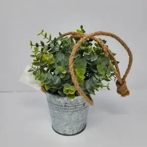 New Elrose Faux Frosted Green Plastic Hanging Plant With Twine Cord 8"