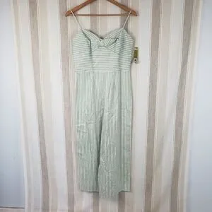 NEW Gianni Bini Pinstriped Wide Leg‎ Cropped Jumpsuit Mint Green Size 6
