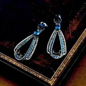 New Gorgeous Bridgerton Era Sterling Silver Blue Sapphire Drop Earrings