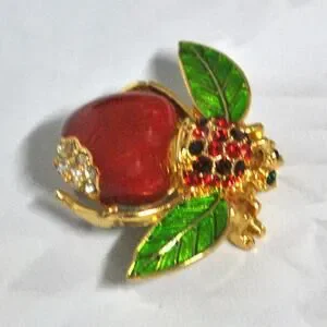 NEW Joan Rivers Big Red APPLE BEE PIN Bug Brooch Pave Crystal Rhinestones Enamel