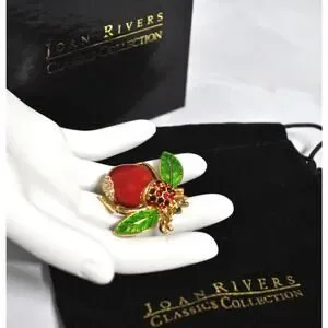 NEW Joan Rivers Big Red APPLE BEE PIN Bug Brooch Pave Crystal Rhinestones Enamel