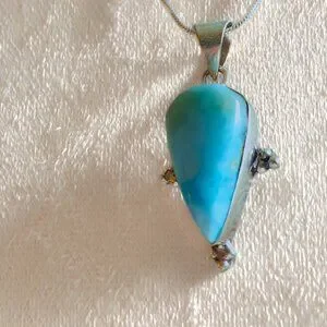 NEW LARIMAR TEAR DROP HANDCRAFTED METAL WORK 18" STERLING CHAIN
