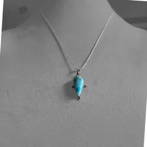 NEW LARIMAR TEAR DROP HANDCRAFTED METAL WORK 18" STERLING CHAIN