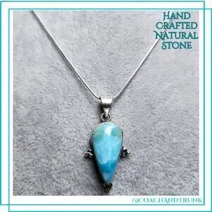 NEW LARIMAR TEAR DROP HANDCRAFTED METAL WORK 18" STERLING CHAIN