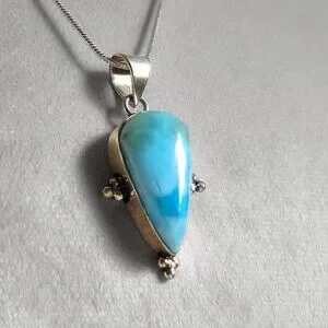 NEW LARIMAR TEAR DROP HANDCRAFTED METAL WORK 18" STERLING CHAIN