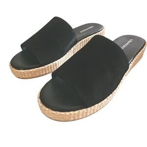 New Lisa Vicky Womens Smile Espadrille Slide Sandals Size 9.5M Black Shoe Chunky
