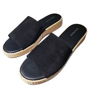 New Lisa Vicky Womens Smile Espadrille Slide Sandals Size 9.5M Black Shoe Chunky