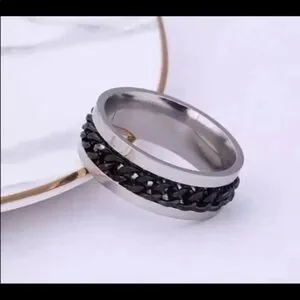 NEW Men’s Black Chain Spinner Ring Silver Stainless Steel Jewelry 8mm Wide