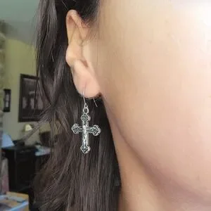 New Pair Of Ornate Crucifix Cross Earrings