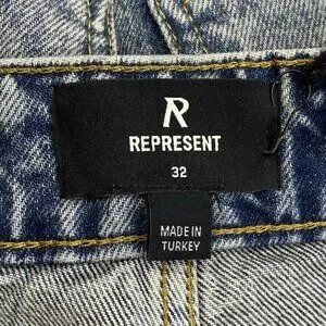 NEW REPRESENT R3 Baggy Distressed Jeans Blue/Cream Size 32 Streetwear Denim