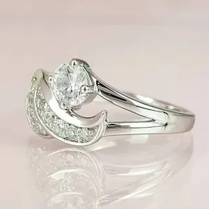 New S925 Stamped Sterling Silver Womans 14 3.5ct White Topaz Angel Wings Ring