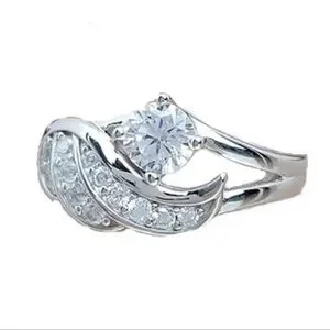 New S925 Stamped Sterling Silver Womans 14 3.5ct White Topaz Angel Wings Ring
