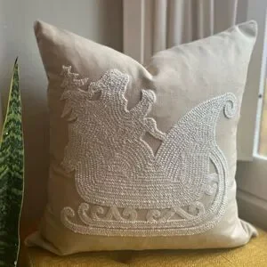 NEW Santa's Sleigh Embroidered Pillow Cover - Cozy Neutral Holiday Decor