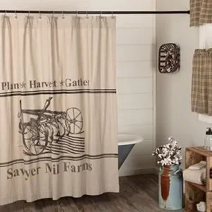 NEW Sawyer Mill Farmhouse Cotton Fabric Shower Curtain Plow Field Crops Barn