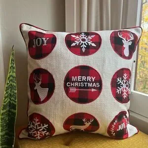 NEW Set Of TWO Embroidered Buffalo Plaid Christmas Holiday Throw Pillow Covers
