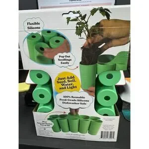 New Sili Seedlings 2Pc 10 Cell Seed Starter Silicone Outdoor Planter Jade Green