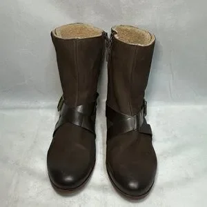 New Softwalk Rayne Brown Soft Leather Pull On Mid Buckle Bootie